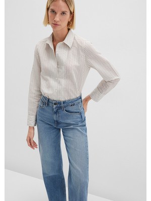 Mavi Çizgili Ekru Gömlek 1211353-91345