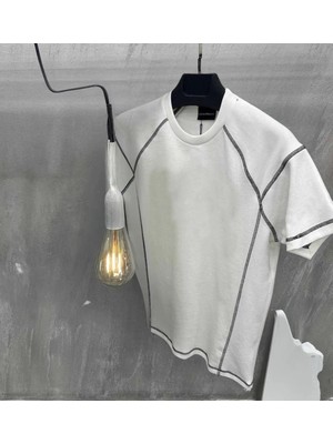 Rawea Fashion Unisex Karoyaka Dikişli Oversize T-Shirt - Beyaz