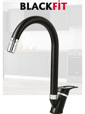 Blackfit Siyah Mix Mutfak Bataryası Oynar Başlıklı Mutfak Musluğu Eviye Bataryası Çift Su Girişli