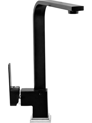 Blackfit Siyah Kare Kuğu Mutfak Bataryası 360 Derece Döner Borulu Çeşme