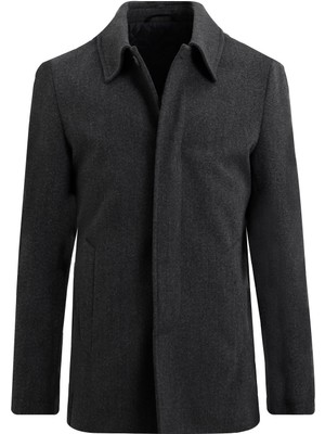 Uki Antrasit Kaşe Kaban %60 Pamuk %20 Akrilik %20 Polyester Uzun Kol Erkek Düz Desenli