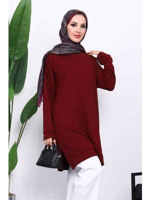 İmaj Butik Bordo Bisiklet Yaka Modal Tunik