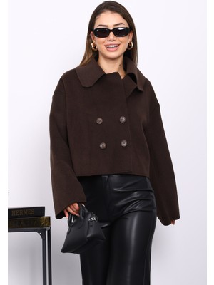 İmaj Butik Kahverengi Kısa Düğmeli Kaşe Ceket