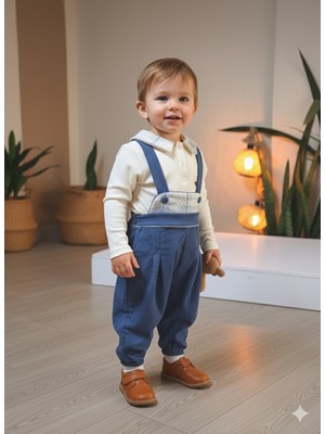 Şimo Butik Ekose Bebe Yaka Kareli Askılı Salopet Takım Fitilli Kadife Tulumlu