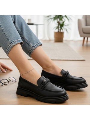 Ispartalılar 812-L Rahat Taban Günlük Siyah Kadın Laofer Ayakkabı Casual Kadın Ayakkabı Rugan