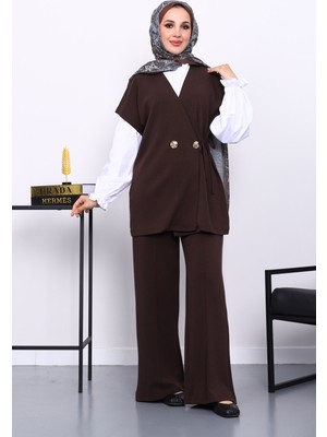 İmaj Butik Kahverengi Yelek Pantolonlu Cupra Modal Takım