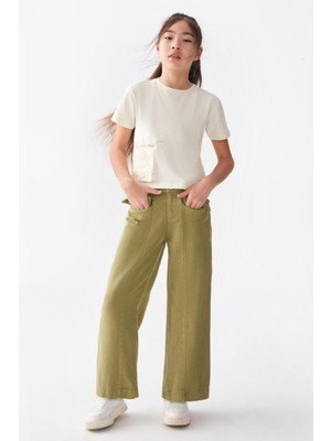 Nk Kids Kız Çocuk 8-14 Yaş Bol Paça Keten Pantolon 56710 Haki