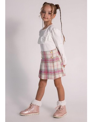 Dmb Mojo Kız Çocuk 4-9 Yaş Tüvit Şort Etek Takım 9814 Ekru