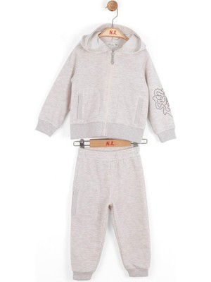 Nk Kids Kız Çocuk 1-4 Yaş Çiçek Baskılı Fermuarlı Eşofman Takımı Krem