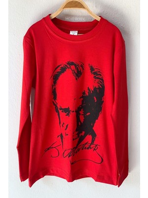 Mojo Bebek Unisex Garson Çocuk Atatürk Baskılı Uzun Kol T-Shirt 9033 Siyah-Kırmızı