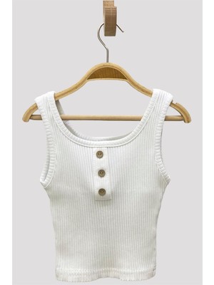 Cuties Kız Çocuk Düğmeli Askılı Crop 3750 Beyaz