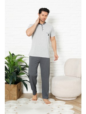 Enisena Erkek %100 Pamuklu Pijama Takımı-3 Düğmeli-Yaka Cepli 12384