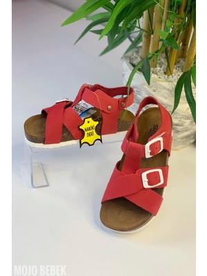 Mojo Bebek Mojo Unisex Çocuk Anotomik Mantar Taban Hakiki Deri Sandalet Kırmızı