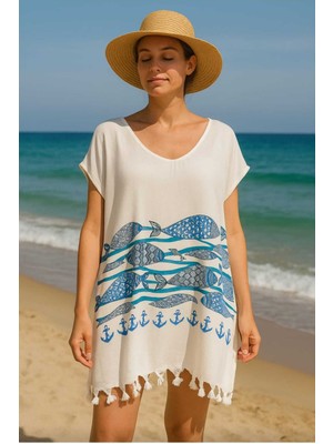 Kadın Yazlık Plaj Elbisesi – Pamuklu Viskon Ince ve Serin Tunik (S-M Uyumlu)