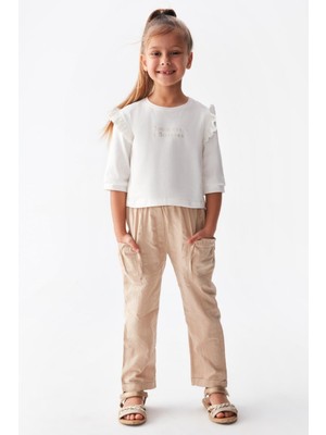 Nk Kids Kız Çocuk %100 Pamuk Duble Paça Pantolon 56501 Bej