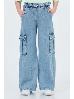 Dmb Mojo Kız Çocuk 4-9 Yaş Lastikli Bel Kargo Cep Pantolon 2957 Kot Mavi