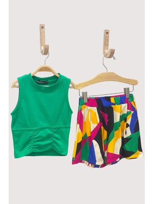 Cuties Mojo Kız Çocuk Önden Büzgülü Kolsuz Crop 3511 Yeşil