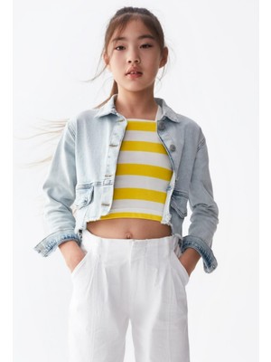 Nk Kids Püsküllü Crop Denim Ceket 36708 Kot Mavi