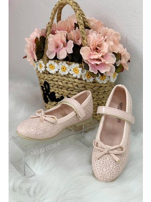 Sanbe Kız Çocuk Kurdeleli Cırtlı Babet 313 N 208 Pudra