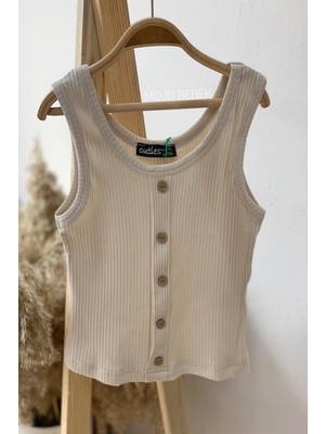 Cuties Kız Çocuk Düğmeli Askılı Crop 3301 Bej