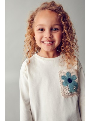 Mayoral Kız Çocuk 4-9 Yaş Fisto Işlemeli Uzun Kol T-Shirt Krem