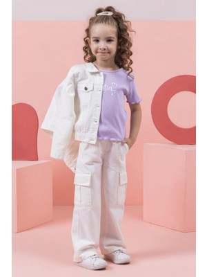 Mojo Bebek Mojo Kız Çocuk 4-9 Yaş Kargo Cep Pantolon 0206 Beyaz