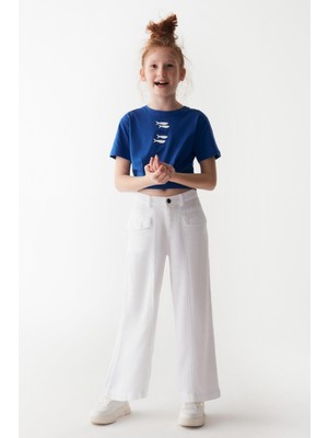 Nk Kids Kız Çocuk 8-14 Yaş Bol Paça Keten Pantolon 56710 Beyaz