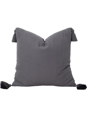 Penelope Nora Püsküllü Kırlent Kılıfı 50X50 cm Koyu Gri