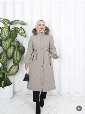 Zahire Kadın Büyük Beden Nova Kumaş Ara Boy Kapüşonlu Mont