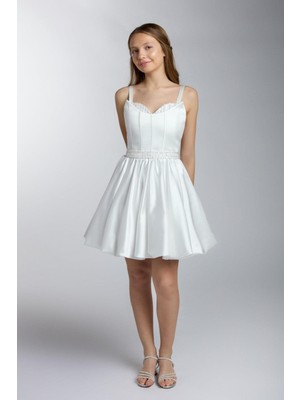 Mojo Bebek Mojo Kız Çocuk Ip Askılı Balon Etek Kısa Abiye Elbise Beyaz