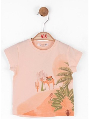 Nk Kids Kız Bebek Çöl Desenli Pamuklu Kısakol T-Shirt 38615 Somon
