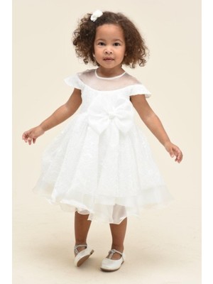 Mojo Bebek Mojo Kız Bebek 9-36 Ay Dantel Detaylı Kısa Abiye Elbise 5596 Ekru