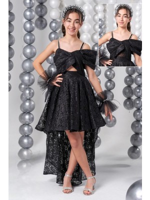 Erkut Bebe Mojo Kız Çocuk 10-15 Yaş Önü Kısa Arkası Uzun Abiye Elbise 803 Siyah