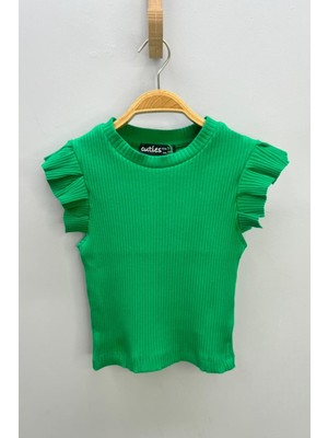 Cuties Kız Çocuk Fırfırlı Kaşkorse Kol Detaylı Bluz 3292 Yeşil