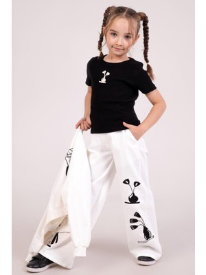 Mojo Bebek Mojo Kız Çocuk 4-9 Yaş Nakış Işlemeli Pantolon 0484 Beyaz