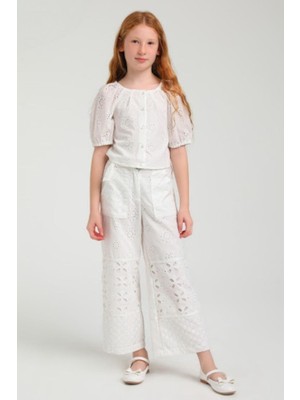 Escabel Kız Çocuk Astarlı Bol Paça Fisto Pantolon 35680 Ekru