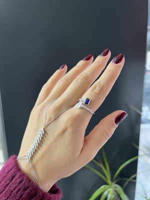 Mavi Baget Taş Detaylı Gümüş Yüzük