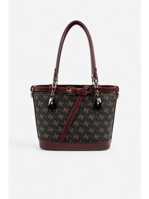 Silver & Polo SP1155 Kadın El Çantası Monogram Kahve Sarı-Bordo