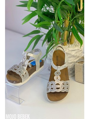 Mojo Bebek Mojo Kız Çocuk Taşlı Suni Deri Sandalet 502 N 7105 Lame