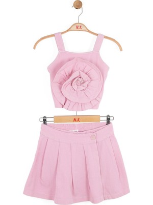 Nk Kids Kız Çocuk 8-14 Yaş Crop-Şort Etekli Ikili Takım 18304 Pembe