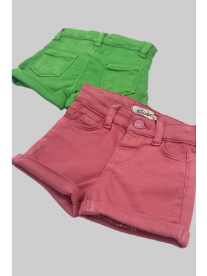 Escabel Mojo Kız Bebek 1-5 Yaş Ultra Esnek Renkli Denim Şort 2360 Gülkurusu