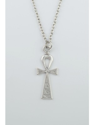 IDR Ankh Anahtarı - Nil'in Anahtarı Gümüş Kaplama Düz Zincir Kolye