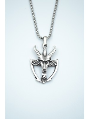 IDR Pagan - Keçi Şeytan Gümüş Kaplama Örme Zincir Kolye