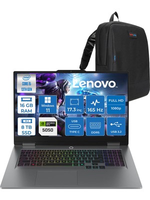 Lenovo Loq 17IRX10 Intel Core I5 13450HX 16GB Ddr5 8tb SSD RTX5050 8gb 115W Windows 11 Pro 17.3 Inç Fhd (1920X1080) IPS 300NITS 165HZ 100% Srgb Taşınabilir Bilgisayar W83JH00BDTRP06 + Zetta Çanta