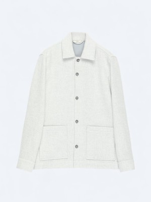 Kip Gri Regular Fit Dokuma Yün Karışımlı Overshırt