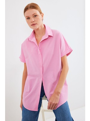 Hiccup Kadınlar BDART Kısa Kollu Poplin Gömlek Karanfil Pembesi