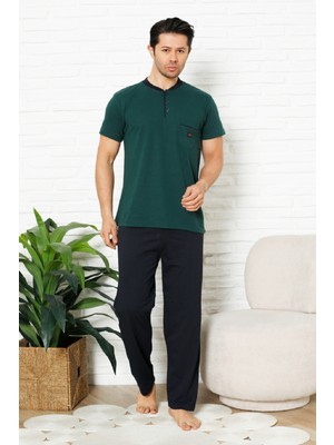 Enisena Erkek %100 Pamuklu Pijama Takımı-3 Düğmeli-Yaka Cepli 12384