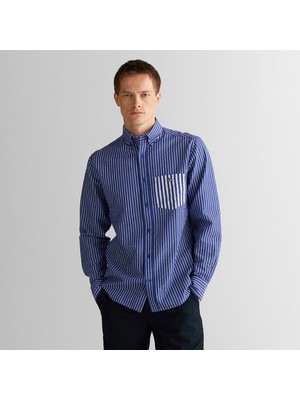 Gant Erkek Lacivert Düğmeli Yaka Çizgili Gömlek