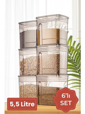 Vienev 6'lı Set 5,5 Litre Strip Mega Boy Erzak Saklama Kabı Antrasit