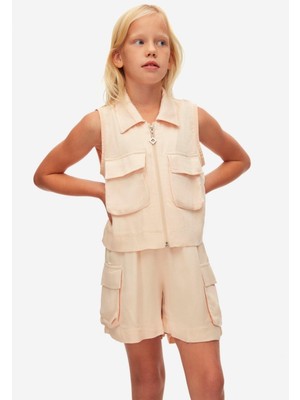 Nk Kids Kız Çocuk 8-14 Yaş Cep Detaylı Jakarlı Saten Şort 58340 Somon